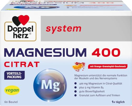Doppelherz system MAGNESIUM 400 CITRAT - Granulat zum Auflösen und Trinken | Magnesium als Beitrag für die normale Funktion der Muskeln und des Nervensystems – 60 Portionsbeutel