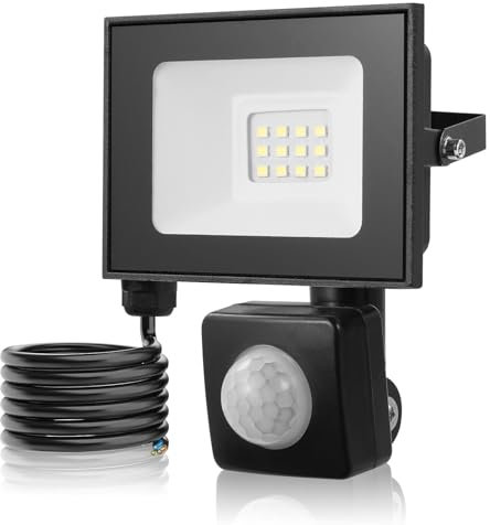 Bellanny Security Lights with Motion Sensor, 10W 1000LM LED Flood Lights, IP66 Waterproof PIR Lights with 120° Wide Lighting Angle, 3000K Warm White LED Sensor Flood Lights for Garden, Patio, Garage