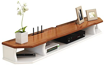Hanging TV Cabinet, Hanging TV Cabinet Wooden with 2 Layers Wire Hole Set Top Box Router Projector Multi-Function Display Shelf/Wood Color/90cm