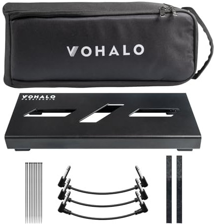 VOHALO Mini Guitar Pedal Board Case Aluminium Pedalboard Gitarren Effektboard mit Tasche, Pedal Tape, Kabelbinder, Patchkabel Schwarz