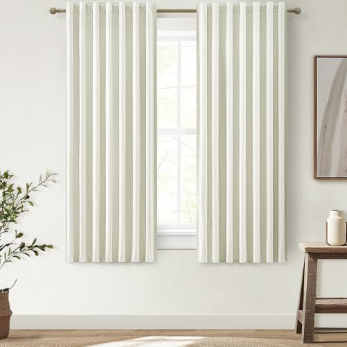 QJmydeco Hellcremefarbene Plissee-Vorhänge aus Leinen, 114,7 cm, verdunkelnd, Küchenvorhänge, Sets für Fenster, rustikaler Boho-Stil, hitzeblockierend, Privatsphäre, kleiner Vorhang für Kellerfenster,