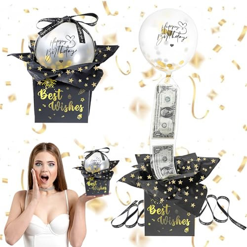 AOZUO Geldgeschenke Geburtstag,Geld Pull Ballon Box Für Bargeld,Geldgeschenk Geschenkverpackung Geburtstag Happy Birthday Überraschungs Kit Lustiges Geburtstagsgeschenk Set für Party Familie Freunde