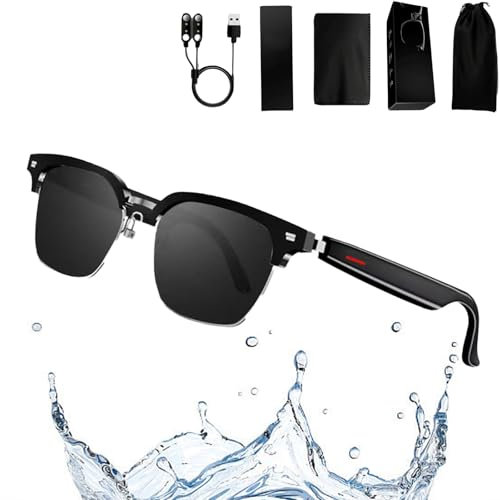 HNTKGME Gafas Inteligentes con Canciones para Escuchar, Gafas De Sol con Auriculares InaláMbricos Inteligentes, Gafas Inteligentes para Hombres, Gafas De Sol Inteligentes con CáMara Y Bluetooth (B)