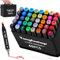 Tongfushop 40+2 Farben Filzstifte, Doppelte Spitze Marker Stifte Set, 2 Sekunde Schnell Trocknende Sketch Permanent Alkoholmarker mit Schwarzer Tragetasche und Abstandshalter für Malerei, Design