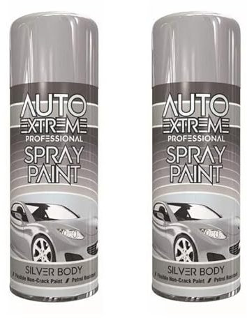 DIOXSTAR Silver Body Spray Paint, Fast Drying, Non-Cracking, DIY Spray Paint for Metal, Wood, Plastic, Indoor and Outdoor Use, Easy and Quick Spraying, 400ml (2 PCS)