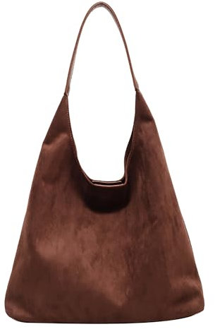 Ibalulu Handtasche Damen Vegan Suede Umhängetasche - Vintage Tote Bag aus Kunstwildleder Hobo Bag, Slouchy Schultertasche, Großer Damen-Shopper(Kaffee)