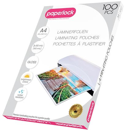 Paperlock - Packung mit 100 Laminierfolien A4, 80 mic, glänzend, transparent, Verpackung kann variieren