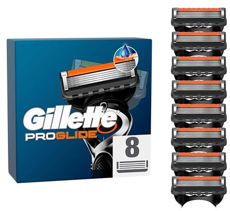 Gillette Proglide Klingen, 8 Original Ersatzklingen, Rasierklingen für Herren, 2x Gleitstreifen vor und nach den Klingen und EverGlide Gleitstreifen für unglaubliche Gründlichkeit und Komfort