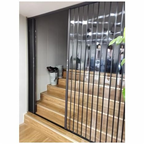 Falttüren Akkordeon-Trennwand Für Den Innenbereich, Unsichtbare Falttüren Mit Magnetischem Türpfosten Acryl-Paneelschiene, Verriegelter Schiebetrenner Für Treppe-Balkon-Wohnzimmer(A,WxH 86x200cm)