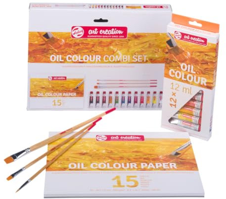 Talens Art Creation Set Combinado de Papel Óleo 12x12 ml Set de Inicio, con Pinceles y Papel, Técnicas de Pintura al Óleo, Adecuado para Principiantes