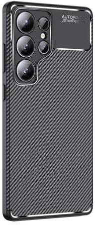 LBH Handyhülle Carbon Look für Samsung Galaxy S25 Ultra Schutzhülle Karbon Handy Case Slim Cover Bumper Schutz Hülle Kratzfest Stoßfest rutschfest FusionGuard Pro Schwarz