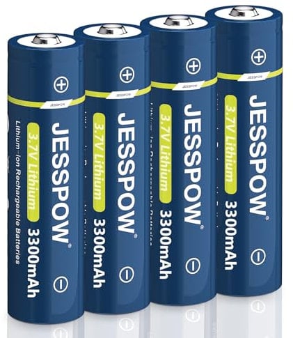 4 Stück Wiederaufladbarer 3.7V Akku, 3300mAh Batterien Lange Lebensdauer, für Taschenlampen, Stirnlampen, Türklingeln (Nicht AA/AAA Akku)