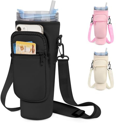 Water Bottle Carrier Bag Cup Bag Compatible with Stanley, 40 oz Water Bottle Holder with Pocket and Adjustable Strap Cup Holder Cup Accessories for Walking