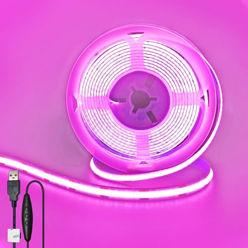 Clearhill Striscia LED COB USB 5V dimmerabile,Rosa,8mm,320LED/m,8W/m,CRI90,3m/9,84FT,pannello doppio lato elettroplaccato,IP20,decorazione interna