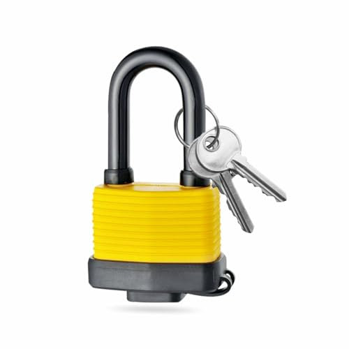 40mm Long Padlock Weatherproof Heavy-Duty Reinforced Laminated Steel Lock with Extra Strength & Durability Includes 2 Keys Ideal for Gym Locker, Garage, Fence, and Shed (Long Shackle)