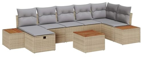 vidaXL Garten-Sofa-Set mit Kissen 8 pcs Beige Poly Rattan, Garten- und Terrassenmöbel, rechteckig, modern, mit verstellbaren Füßen, wetterfest, modular, haltbar, Sofa
