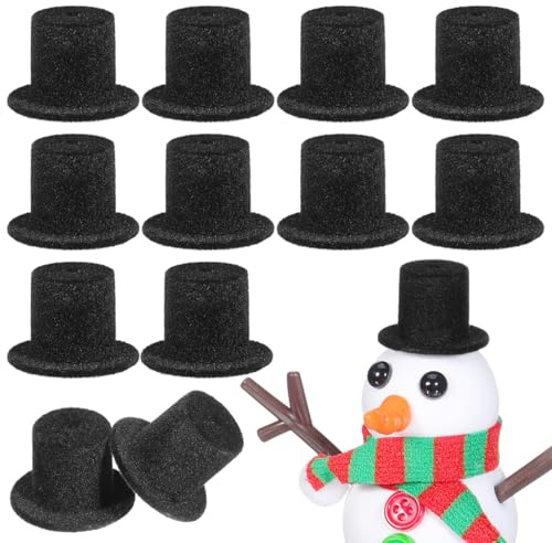 UPKOCH 10 Stück Mini Zylinderhut Schwarz, 2,4cm Puppenhut DIY Deko | Beflockte Miniatur Hüte für Schneemann Basteln Weihnachten Halloween Zubehör kleine Zylinder Puppenhaus Bastelhüte Set