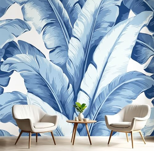 Papier Peints Panoramique Feuilles De Bananier Aquarelles, Poster Geant Mural 3D, Plantes Tropicales Pour Salon Chambre D'Enfant Décoration Murale, Bleu Ciel Moderne Revêtement Murales (150X105Cm)