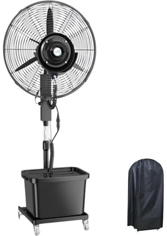 Ventilateur sur pied avec brume d'eau, pulvérisation extérieure, humidificateur, oscillation à 90°, grand ventilateur industriel à brume d'eau (750 mm)