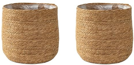 cdymrl 2X Seagrass Flower Pot - Woven Plant Pot - Decorative Plant Basket with Plastic Film Insert in Boho Style S
