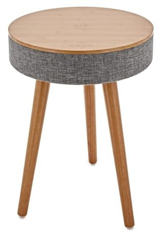 AVCOM Smart Table with Bluetooth Speakers Wireless Charging USB and AUX inputs, Oak