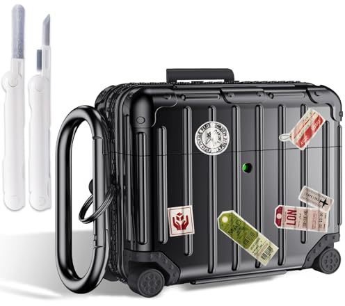 VISOOM Kompatibel mit AirPods Pro 3 Hülle (2025), TPU Lustig Koffer Design Cute Apple AirPods Pro 3 Generation Case mit Karabiner&Reinigungsset-Schwarz