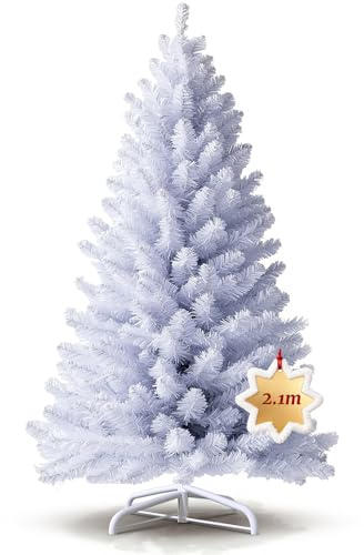 Ferzone Weißer 210cm Künstlicher Weihnachtsbaum, Faltbarer Tannenbaum mit PVC-Zweigen & Metallständer – Ideal für Zuhause, Büro und Geschäftsräume