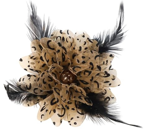 ZenithBurst Broche à Plumes Noires Motif léopard avec Perles Florales, Broches Florales en Organdi Faites Main, Bijoux de Mode de 120 mm pour Femmes, Robe de mariée, Costume