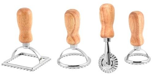 Ensemble de coupe-ravioli – 4 roues à pâtes carrées et rondes avec manche en bois, outil de cuisine