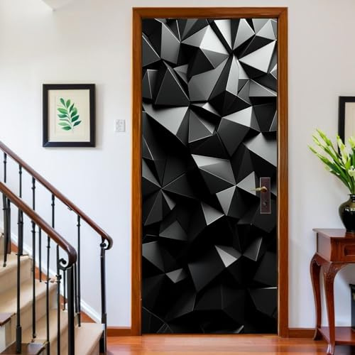 Pegatina Decorativa para Puerta Triángulo de forma geométrica 90x200 cm, Vinilo Adhesivo Impermeable negro Decoración para Hogar