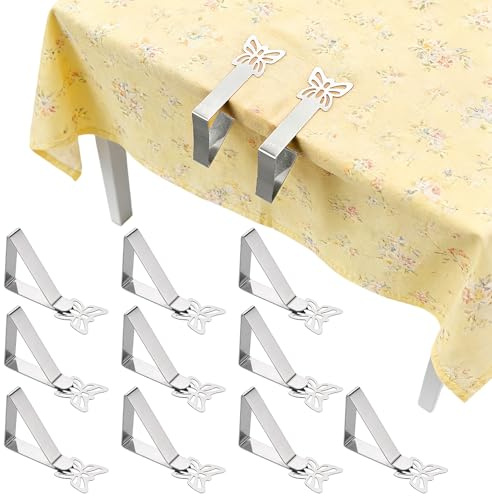 JIXLOUR Lot de 10 Pinces Nappe Table en Acier Inoxydable - Pince Nappe Table Epaisse pour Tables épaisses, Restaurants, Tables de Jardin et Pique-niques - Argenté