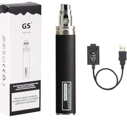 GS EGO II Prime 2200mAh Rechargeable 510 Thread Vape Battery, Variable Voltage E-Cigarette Battery with LED Indicator, Micro USB Fast Charging, Nicotine Free (Black)