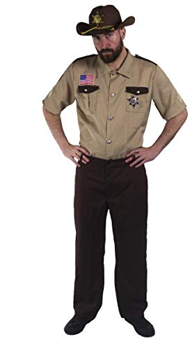 MÄNNER UNS SHERIFF KOSTÜM KOSTÜM - ERWACHSENE 4 STÜCK SHERIFF KOSTÜM MIT BEIGE SHIRT, KUNSTSTOFF SHERIFFS ABZEICHEN, COWBOY-HUT UND BRAUNE HOSE MIT EINEM ELASTISCHEN RÜCKEN (MEDIUM)