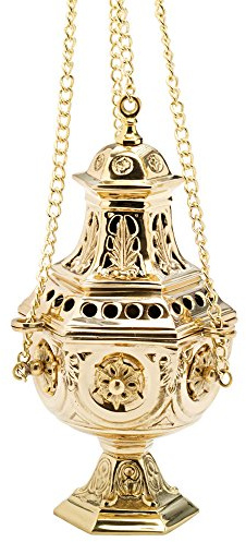 NKlaus Weihnrauchfass Messing mit Kette 70cm groß Antik Schwenker Hängegefäß Gold 7640