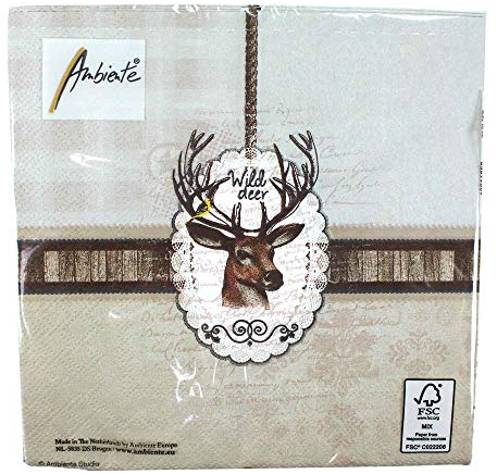 Ambiente Servietten Motiv: Wild Deer, Hirschkopf, 33x33cm, 3lagig 20 Stück Packung