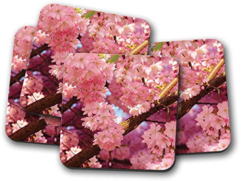Lot de 4 fleurs de cerisier Arbre Dessous de Verre – Fleurs au Japon Sakura Rose Cool Cadeau # 8995