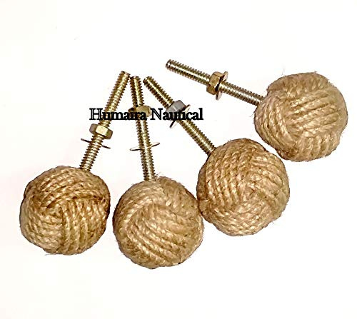 Humaira Nauticals Juteseil Türknäufe / Seilknoten Schubladenknöpfe / Pull and Push Griff Knöpfe für Schränke, Garderoben & Schränke / Nautische Hardware Dekor 47mm 4er Set