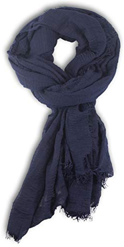 fashionchimp BASIC-Schal für Damen mit weichem Fransensaum, Tuch in leichter Qualität mit Baumwolle, einfarbig (Marine)