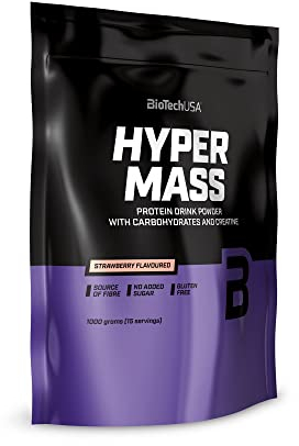 BioTechUSA Hyper Mass | Prise de masse avec mélange de glucides et de protéines | Créatine micronisée | Sans gluten, 1 kg, Fraise