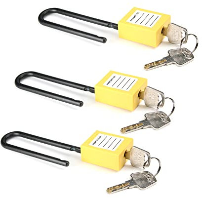 MroMax Cerradura de etiquetado de bloqueo, candado de seguridad con llave diferente, candado de seguridad Loto PA grillete amarillo para bloqueo etiquetado, 3 piezas