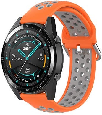 KOMI 20mm 22mm Silicone Watch Strap, Women Men Fitness Sports Replacement Band Smart Watch Accessories(20mm,orange/grey)