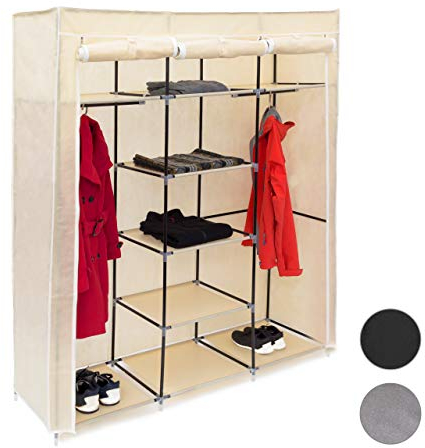 Relaxdays 1 x Faltschrank Valentin XXL, Stoffschrank, 2 Kleiderstangen, 9 Ablagen, Kleiderschrank, HBT 173 x 148 x 42,5 cm, beige