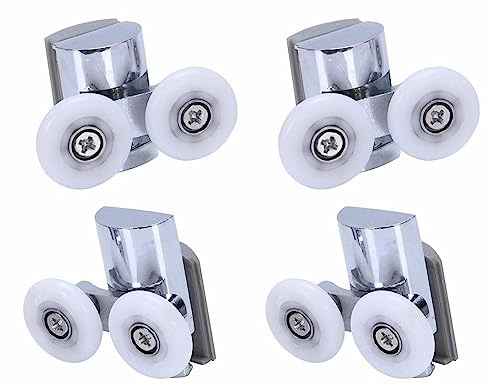 Shower Door Twin Rollers for Curved Doors,Zinc Alloy Runners Wheels Bathroom Replacement Parts of 2 Top & 2 Bottom (4)