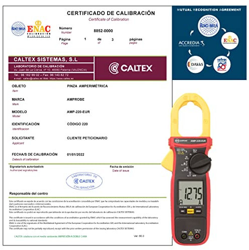 Pinza amperometrica tarato AMPROBE AMP-220-EUR con Certificato di Taratura Acreditato LAT (accettato da ACCREDIA)