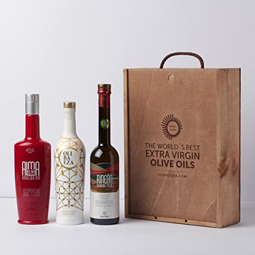 Mejores Aceites de Oliva Virgen Extra (TOP10 de los Premios Internacionales a la Calidad del Aceite de Oliva Virgen Extra EVOOLEUM Awards 2021) - Pack de 3 botellas de 500 ml (Caja de madera)