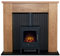 Adam New England Stove Fireplace in Oak & Black with Bergen Electric Stove in Charcoal Grey, 48 Inch