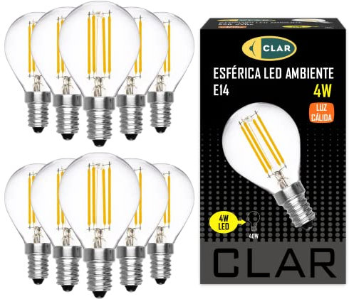 CLAR - E14 LED Warmweiss, LED E14 Warmweiß, E14 Warmweiss, E14 LED, Glühbirne E14, E14 Glühbirne, Leuchtmittel E14, LED Birne E14, LED Lampe E14, LED Glühbirne E14, LED Filament, 4W (Pack 10)