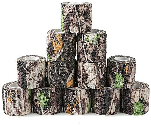 Yoo & Main 12 Rollen Camouflage Tape Selbsthaftend Kohäsive Bandage Wrap Gewehr Shotgun Camo Wrap Tape Military Camo Stretch Form Bandage für Camping, Jagd, Taschenlampe, Fahrrad (Bionic Camo)