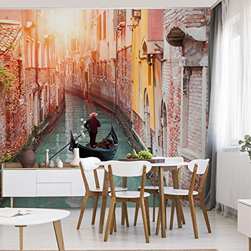 Wallepic Vlies Fototapete Venedig Stadt Wasser Boot Gondel 90 x 60 Moderne Tapete XXL Gebäude Pflanzen Himmel Wohnzimmer Schlafzimmer Büro Flur Mehrfarbig Abstrakt Br.90xHö.60