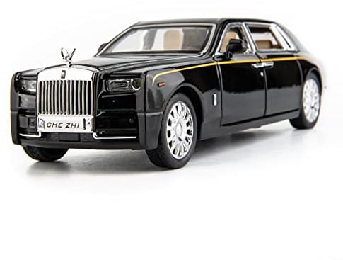 TGRCM-CZ Kompatibel für 1/32 Rolls-Royce Phantom Modellauto Spielzeugauto mit Sound und Licht für Kinder Junge Mädchen, Metallkarosserie-Tür geöffnet Schwarz